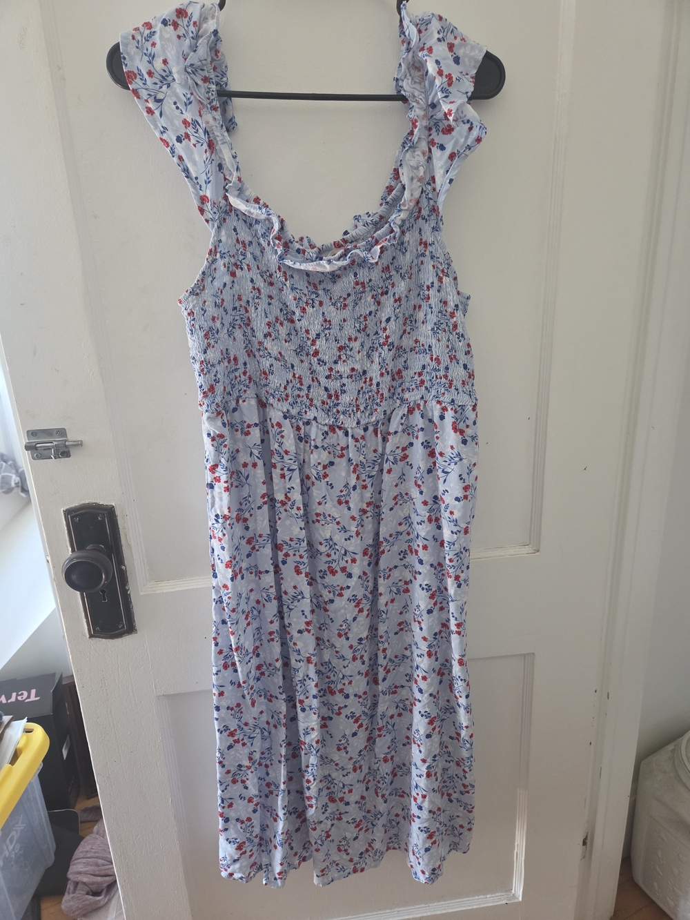 Light Blue Floral Ruffle-Trim Sundress